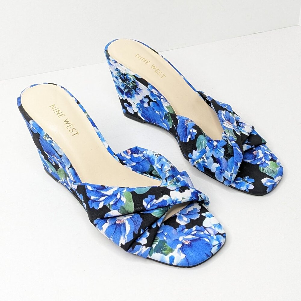 Nine West Nudia2 Wedge Sandals, Blue/Black, Women's 8.5